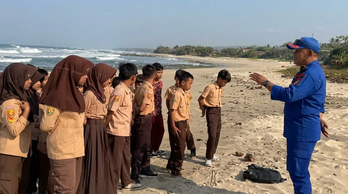 Pungut Limbah Plastik, Pelajar SD Bersihkan Pantai Karangpapak Garut